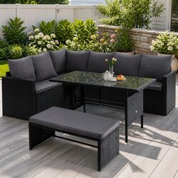9-Seater Outdoor Sofa Set with Black Wicker and Glass Table