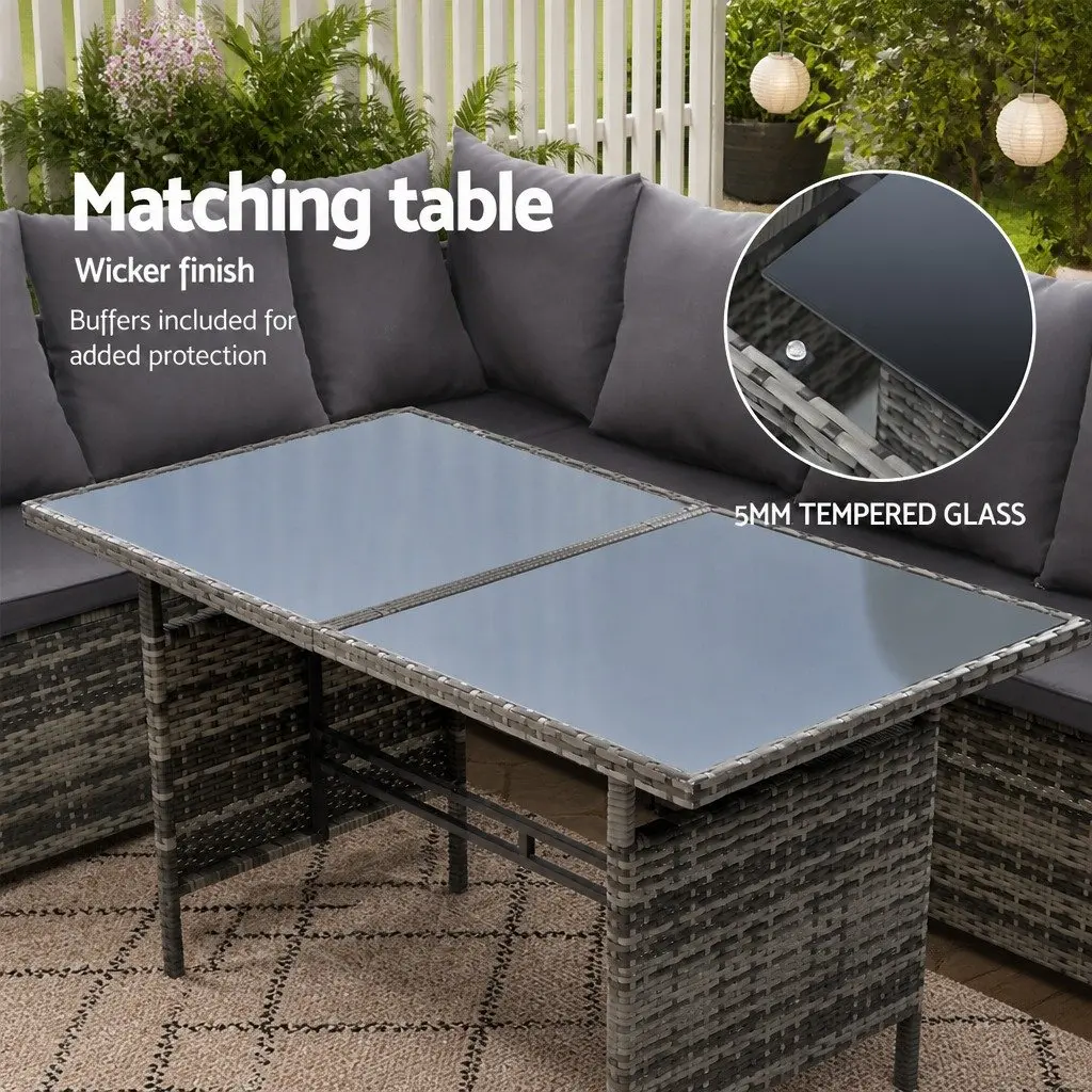 Outdoor Sofa Dining Set 9 Seater Lounge Chairs Table Ottoman Grey