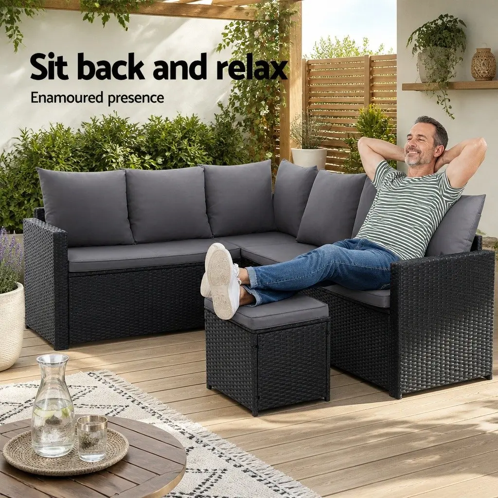 Wicker Sofa Set 9 Seater Outdoor Lounge Dining Arrangement with Table Black