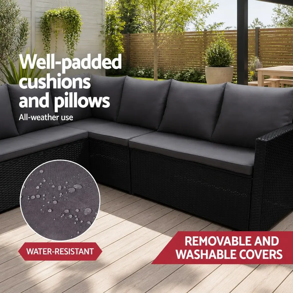 Wicker Sofa Set 9 Seater Outdoor Lounge Dining Arrangement with Table Black