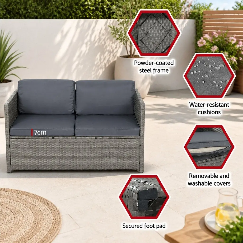 4 Piece Outdoor Wicker Sofa Set for Garden Patio Grey