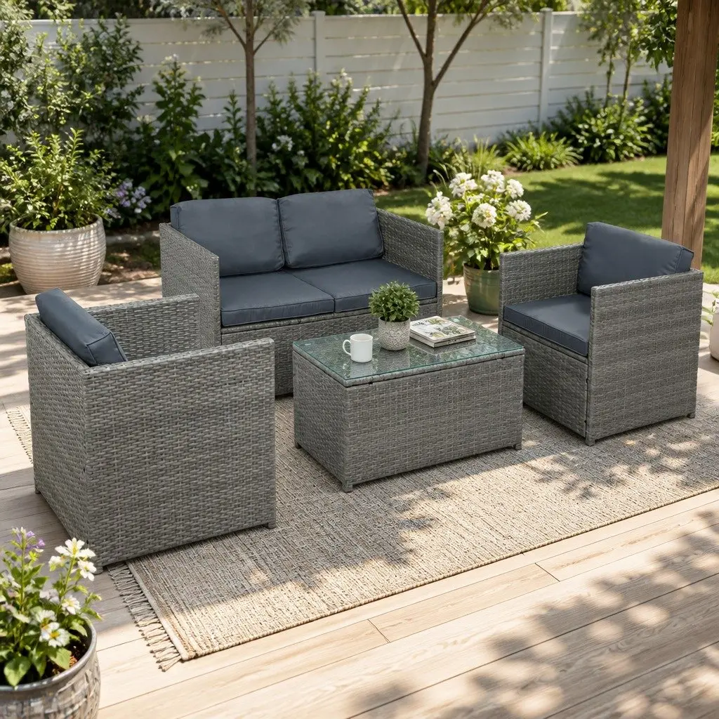 4 Piece Outdoor Wicker Sofa Set for Garden Patio Grey