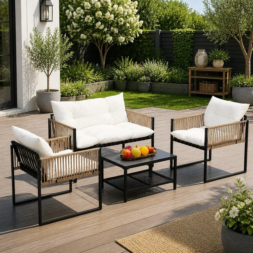 4-Piece Outdoor Lounge Set Garden Patio Sofa Table Chair Furniture