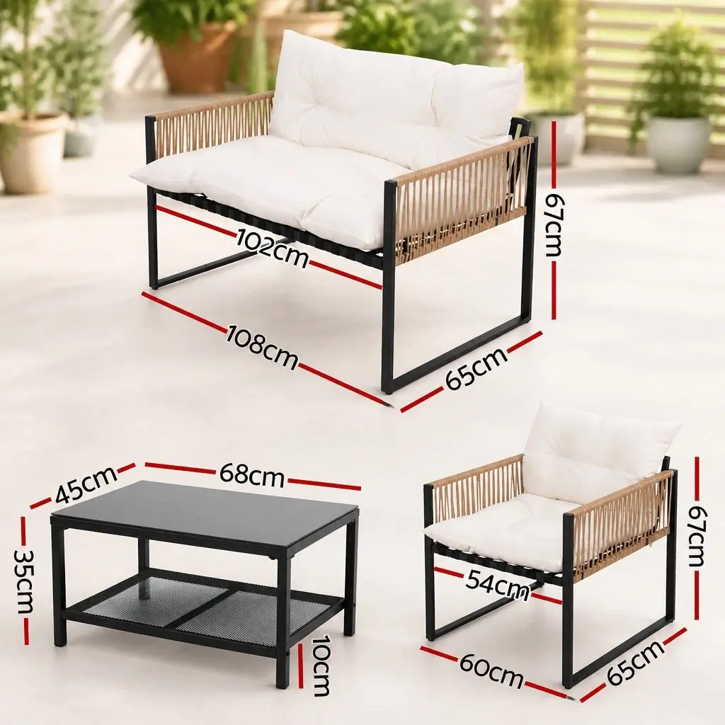 4-Piece Outdoor Lounge Set Garden Patio Sofa Table Chair Furniture