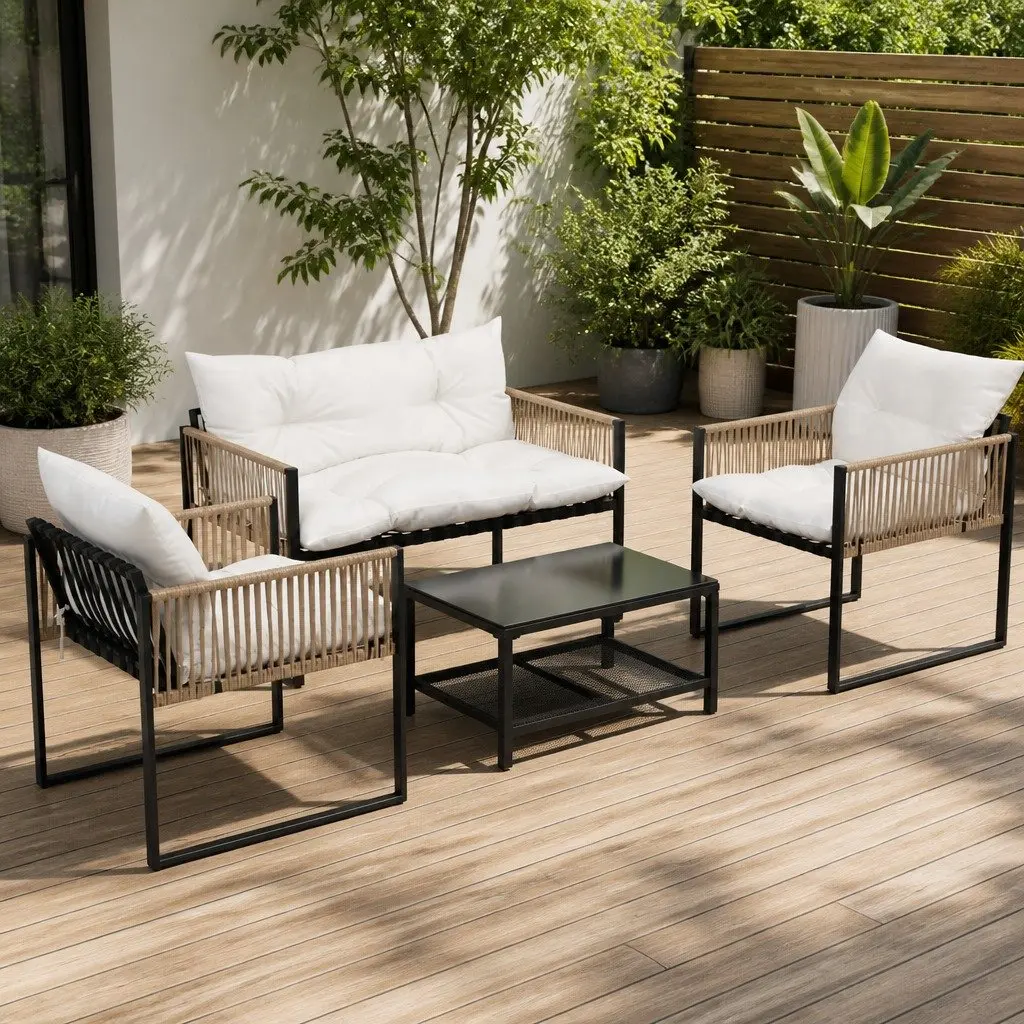 4-Piece Outdoor Lounge Set Garden Patio Sofa Table Chair Furniture