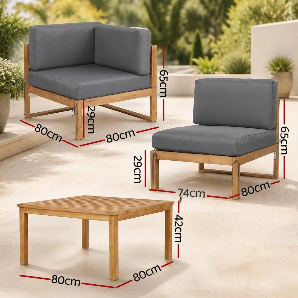Outdoor Sofa Set for Garden 4 Piece Wooden Lounge Furniture
