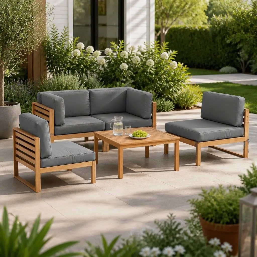 Outdoor Sofa Set for Garden 4 Piece Wooden Lounge Furniture