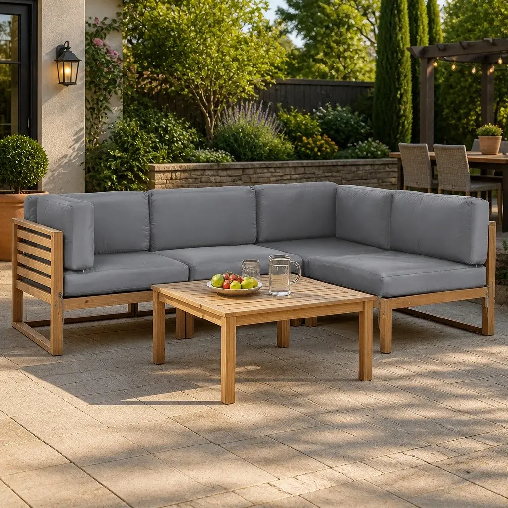 Outdoor Sofa Set for Garden 4 Piece Wooden Lounge Furniture