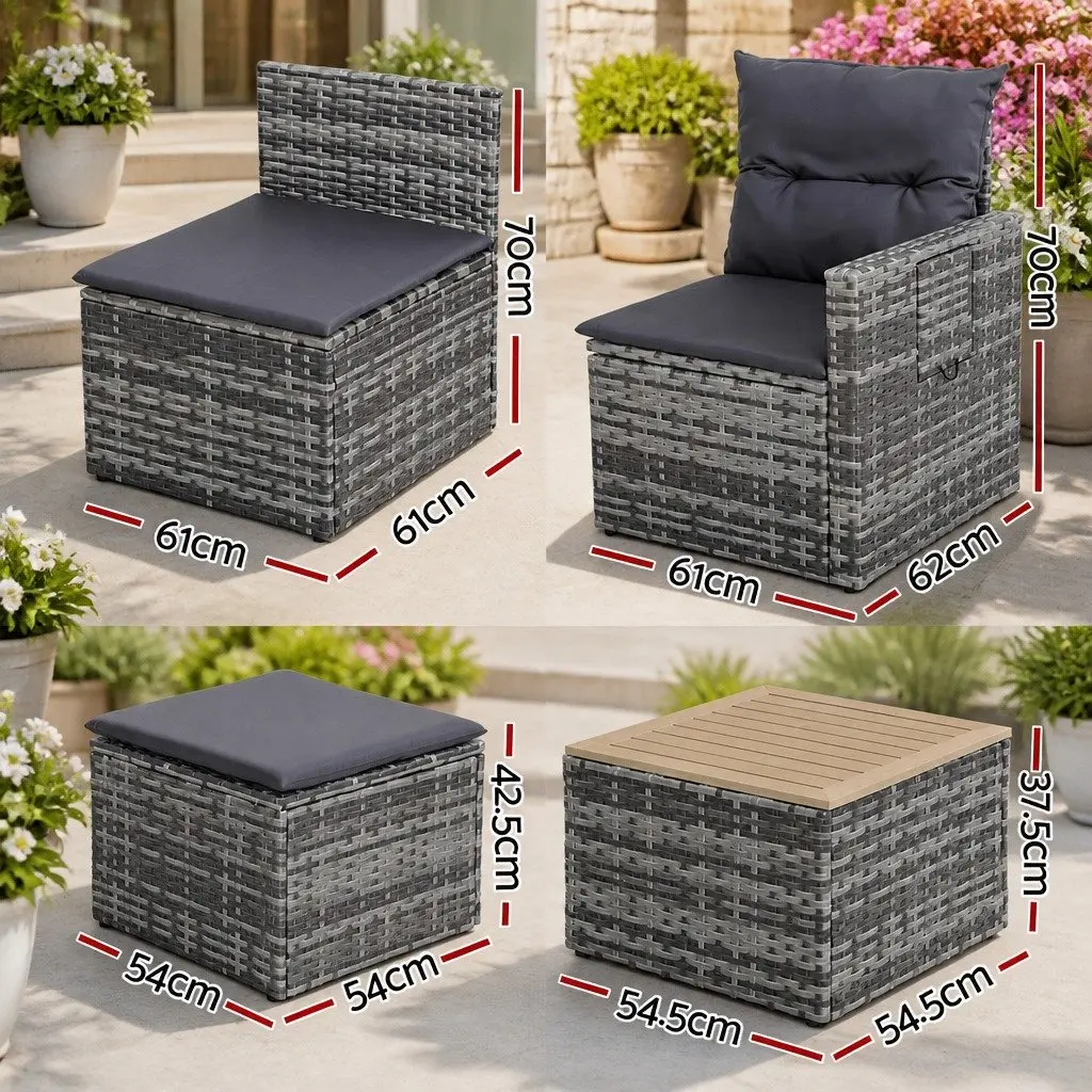 Outdoor Sofa Set 5 Pieces 4-Seater Grey Rattan Patio Lounge Furniture with