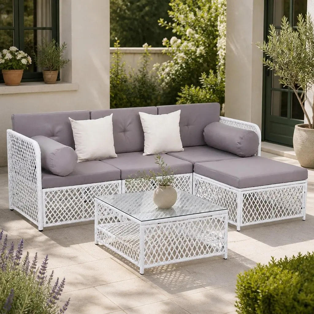 4 Seater Outdoor Sofa Set 5-Piece Patio Lounge Chair Ottoman Table Garden