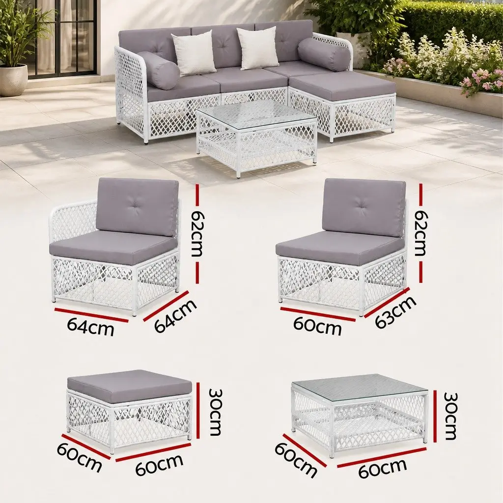 5 Piece Outdoor Sofa Set for Garden Patio Lounge 4 Seater with Ottoman and Table
