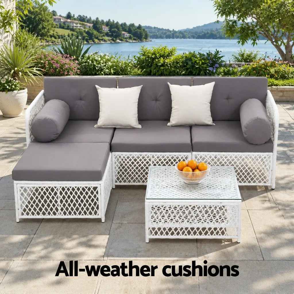 5 Piece Outdoor Sofa Set for Garden Patio Lounge 4 Seater with Ottoman and Table