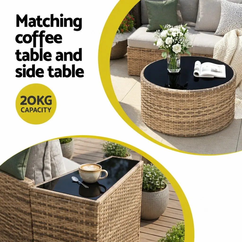 Outdoor Sofa Set 7 Piece for Patio and Garden Brown Rattan 4 Seater Lounge Suite