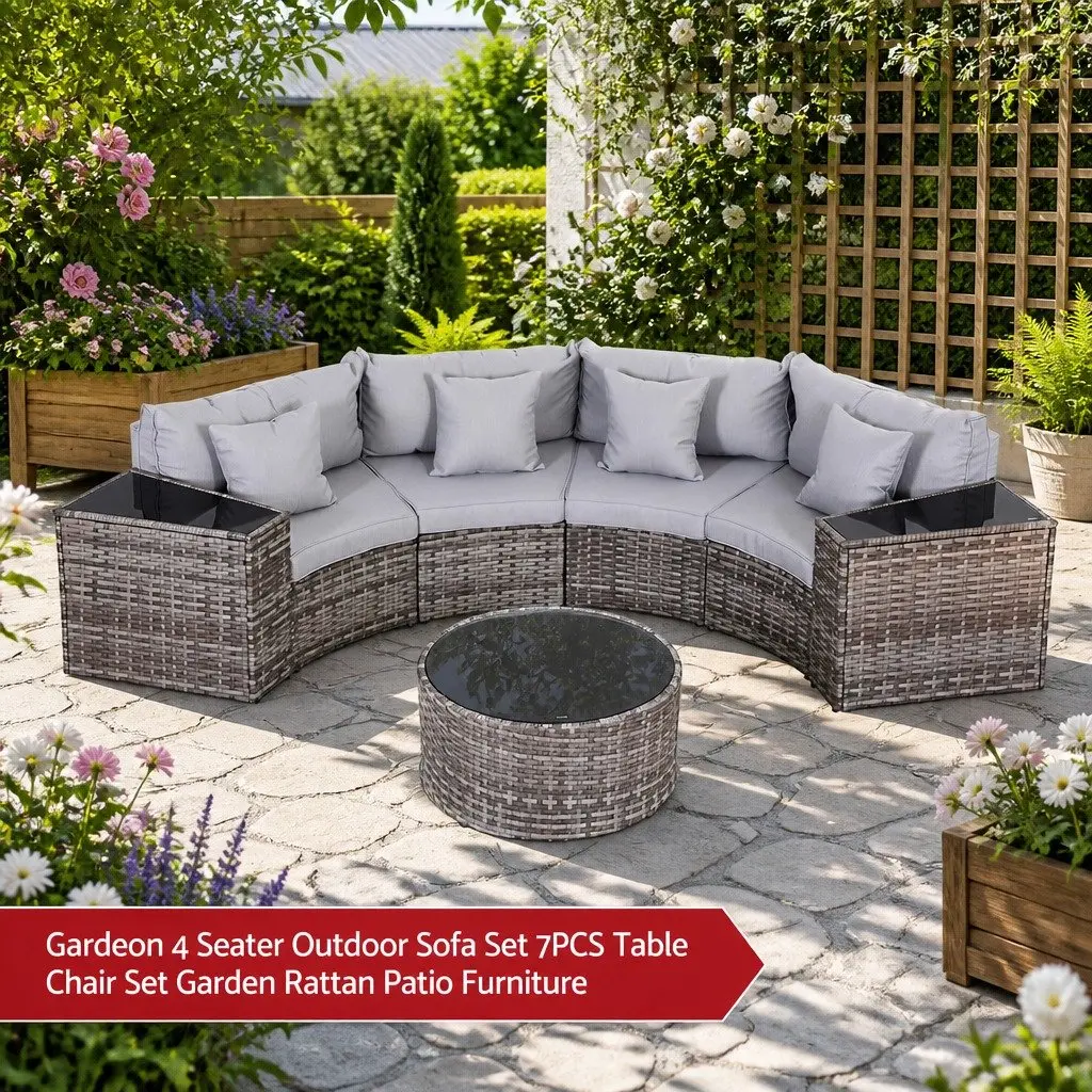 Outdoor Sofa Set for Garden and Patio 7 Piece Grey Rattan Furniture