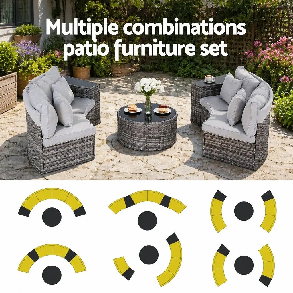Outdoor Sofa Set for Garden and Patio 7 Piece Grey Rattan Furniture