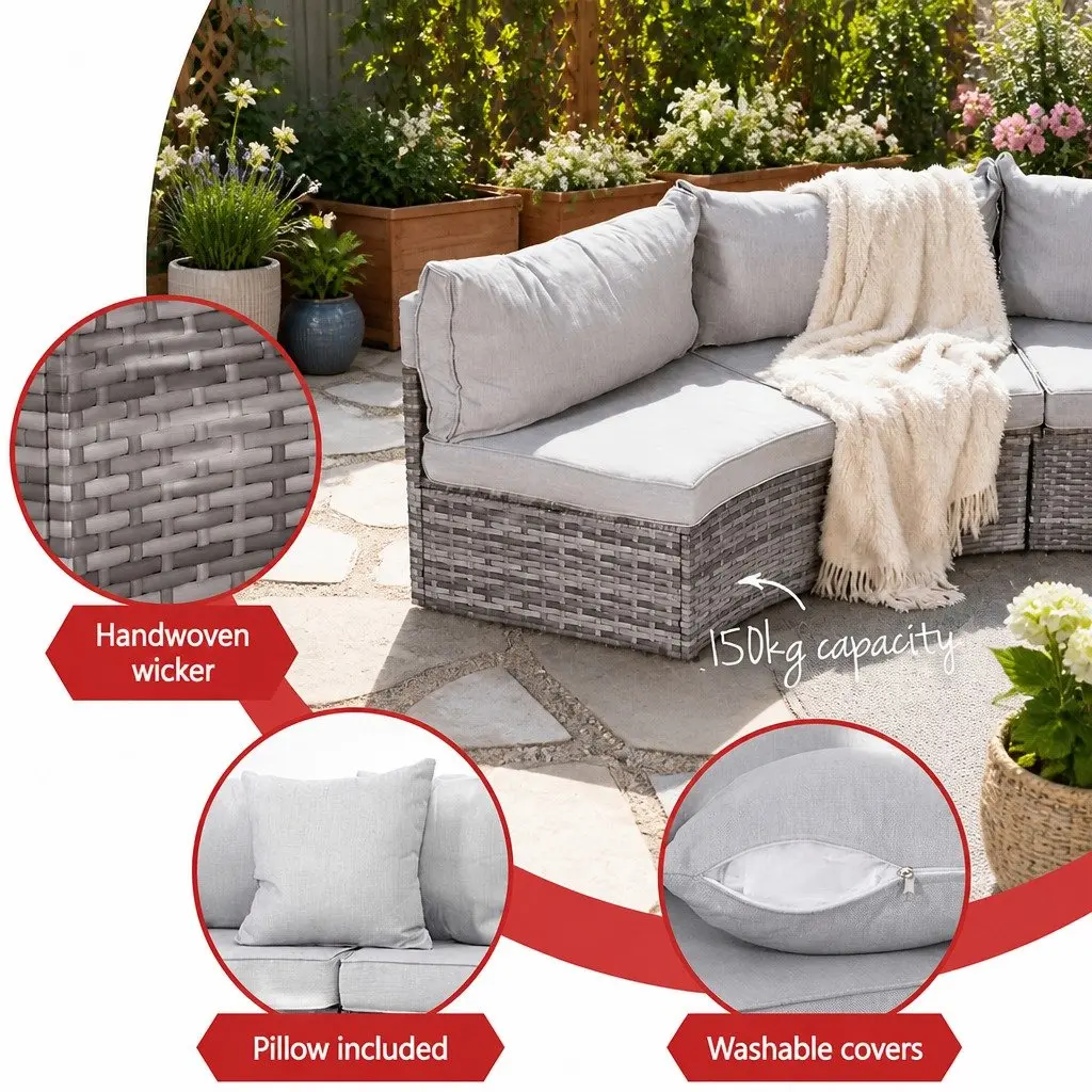 Outdoor Sofa Set for Garden and Patio 7 Piece Grey Rattan Furniture