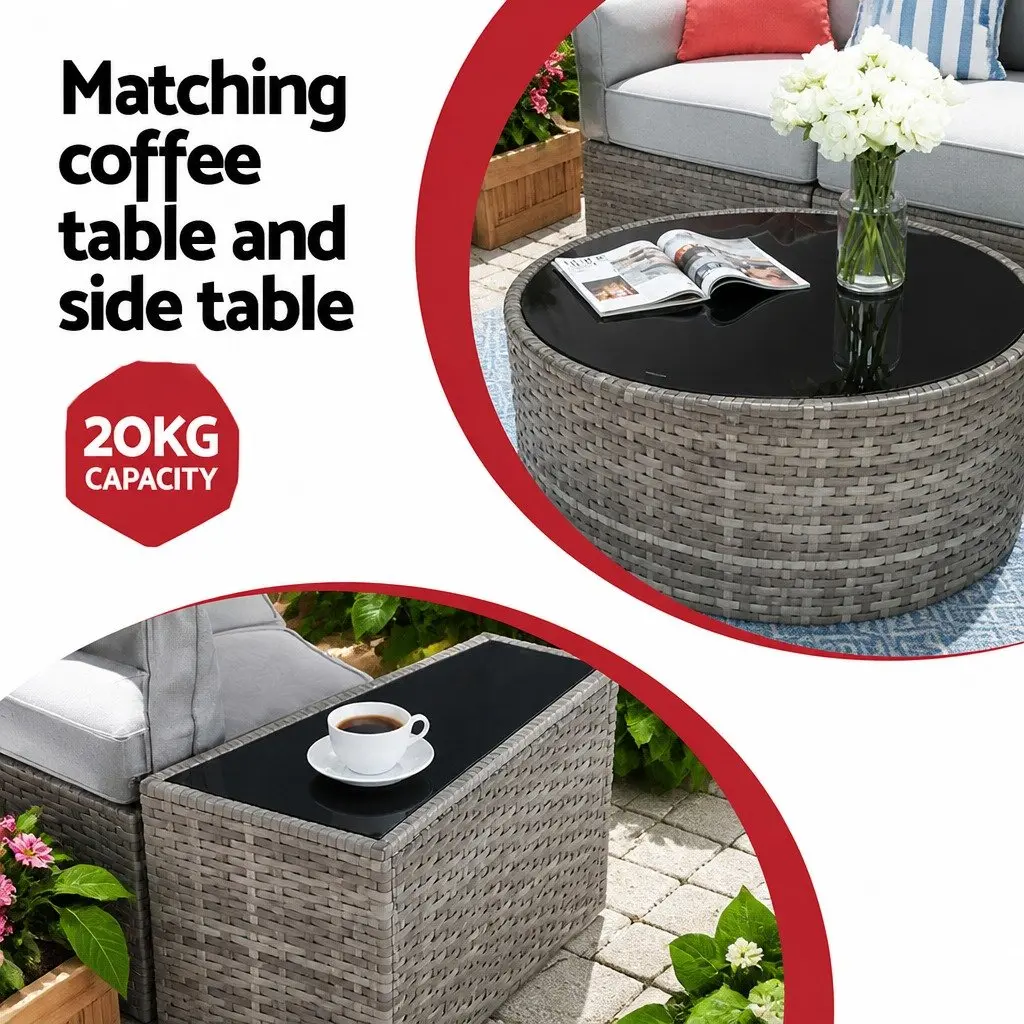 Outdoor Sofa Set for Garden and Patio 7 Piece Grey Rattan Furniture
