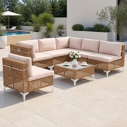 6 Seater Modular Rattan Sofa Set with Specific Dimensions