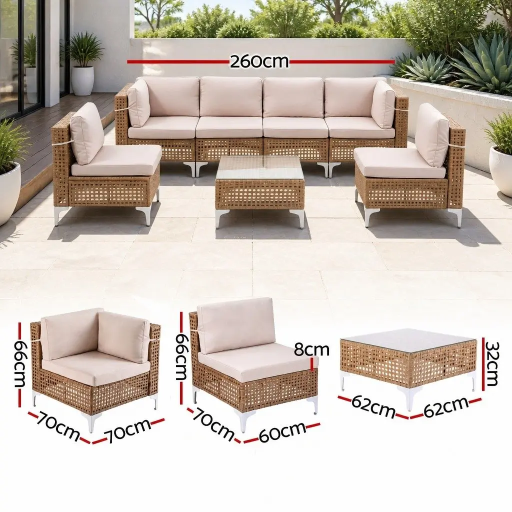 6 Seater Outdoor Sofa Set Modular Rattan Patio Furniture Garden Lounge with Coffee Table