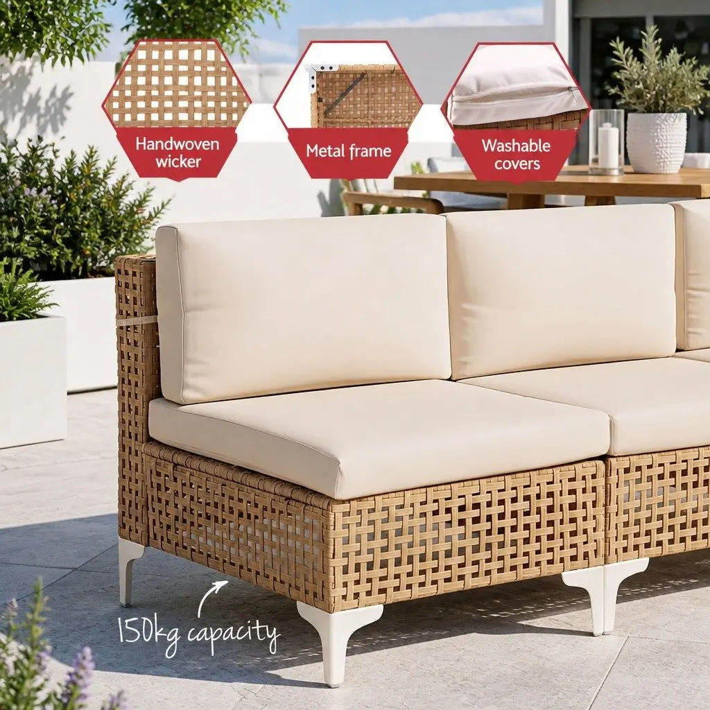 6 Seater Outdoor Sofa Set Modular Rattan Patio Furniture Garden Lounge with Coffee Table