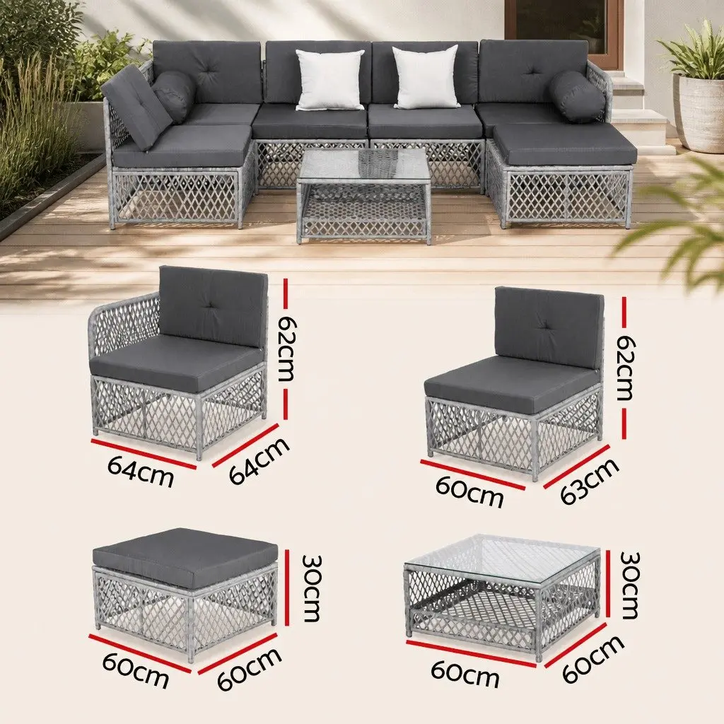 Outdoor Sofa Set 7 Piece Lounge Chair Ottoman Table Garden Patio 6 Seater