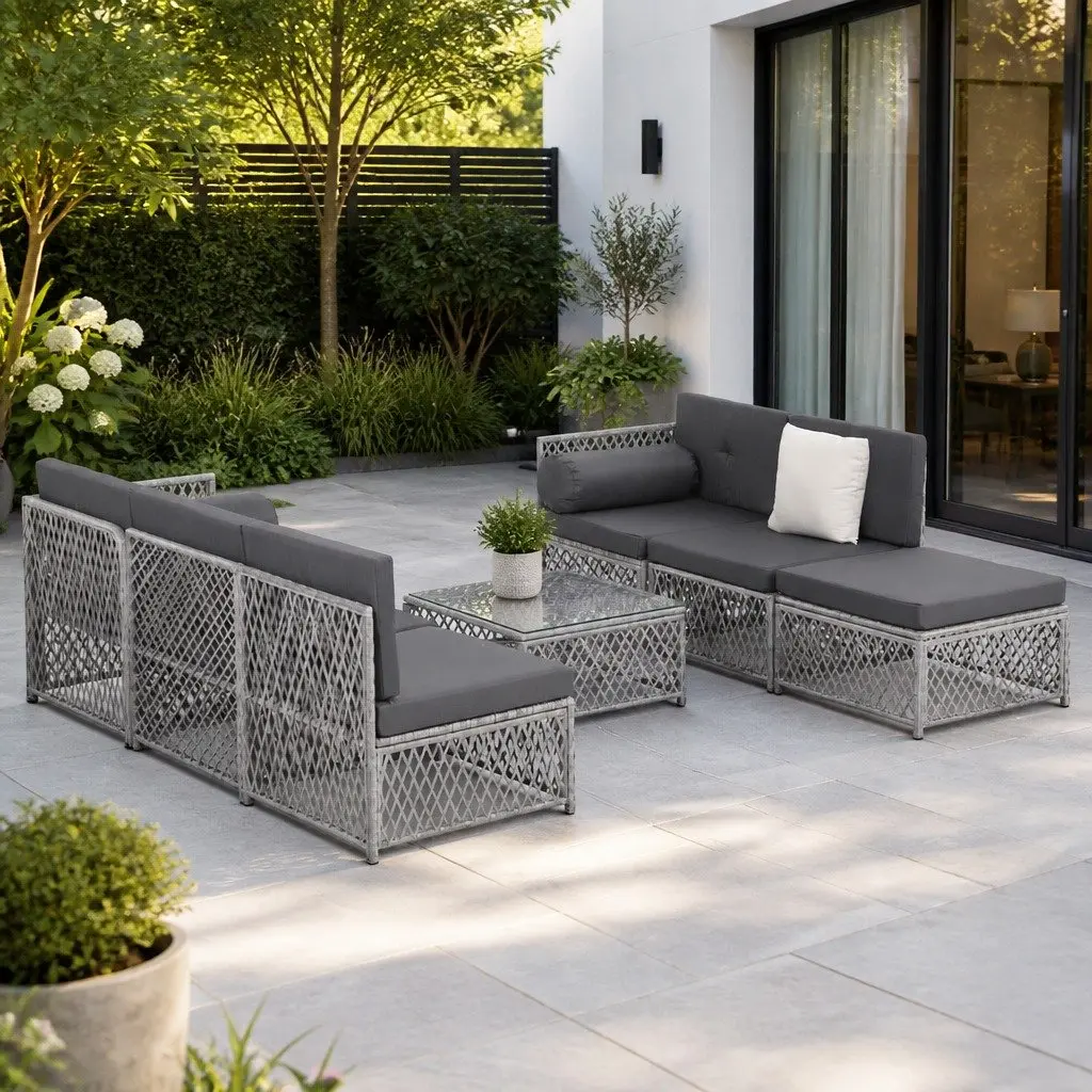 Outdoor Sofa Set 7 Piece Lounge Chair Ottoman Table Garden Patio 6 Seater