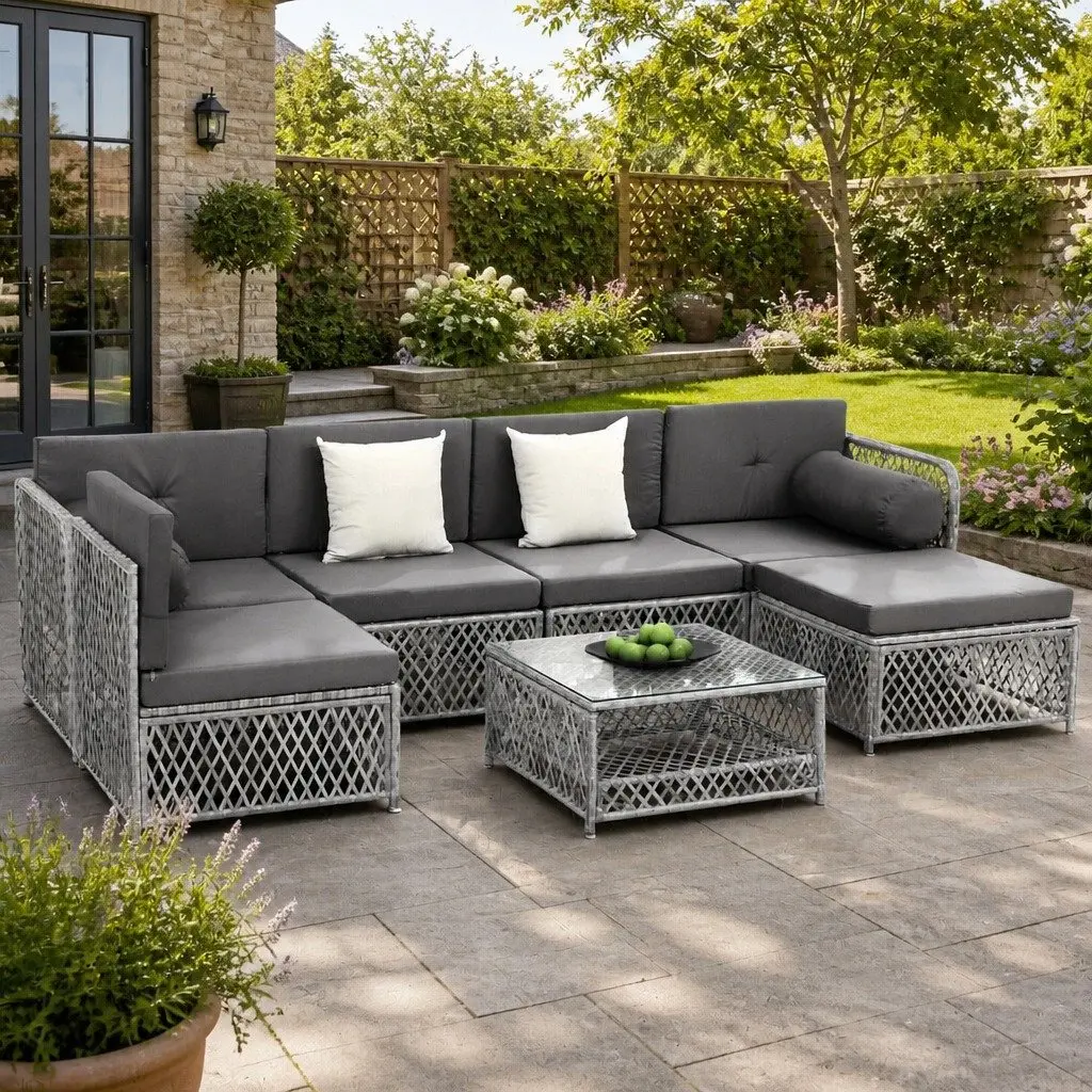 Outdoor Sofa Set 7 Piece Lounge Chair Ottoman Table Garden Patio 6 Seater