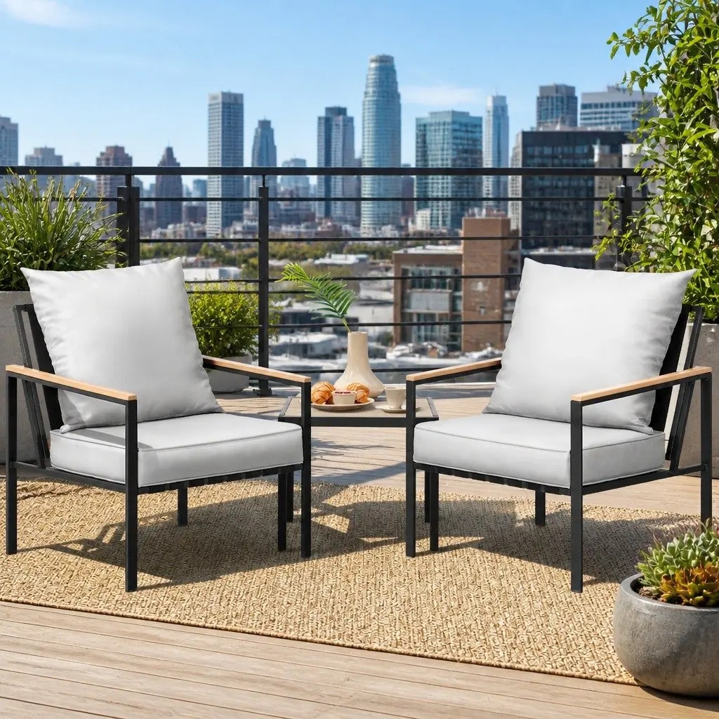 3PC Outdoor Bistro Set Lounge Setting Chairs & Coffee Table Patio Furniture