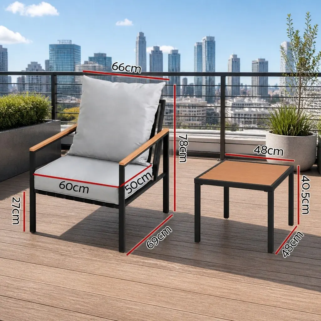 Outdoor Bistro Set 3 Piece Lounge Chairs and Coffee Table for Patio
