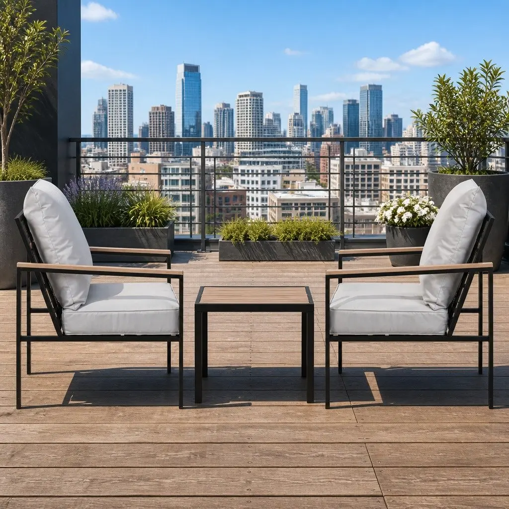Outdoor Bistro Set 3 Piece Lounge Chairs and Coffee Table for Patio