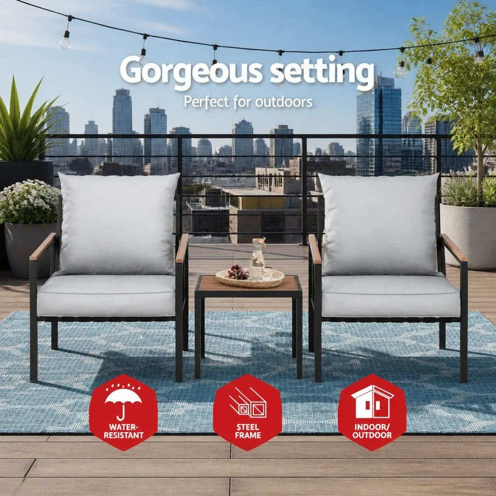 Outdoor Bistro Set 3 Piece Lounge Chairs and Coffee Table for Patio