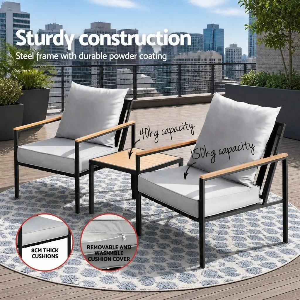 Outdoor Bistro Set 3 Piece Lounge Chairs and Coffee Table for Patio