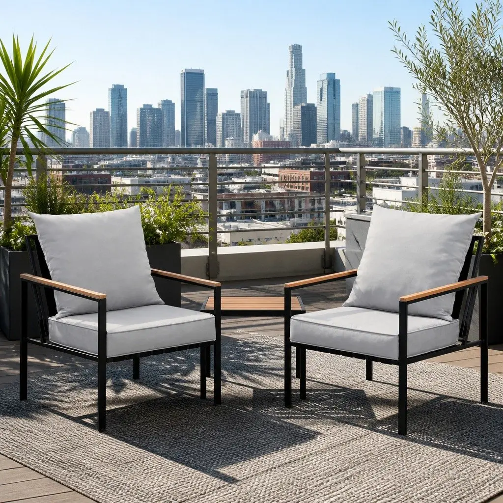 Outdoor Bistro Set 3 Piece Lounge Chairs and Coffee Table for Patio