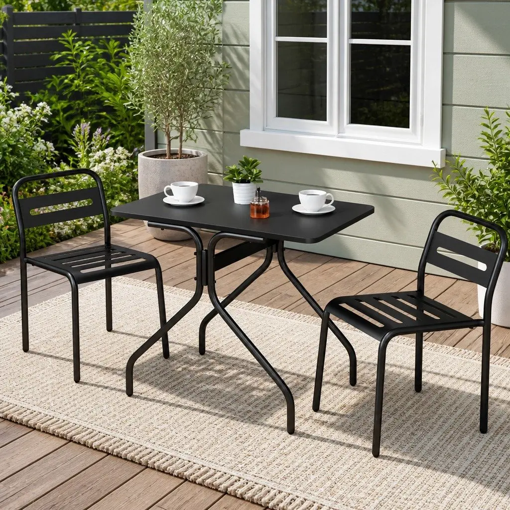 Black Steel Bistro Set for Outdoor Use 3 Piece Patio Dining Table and Chairs