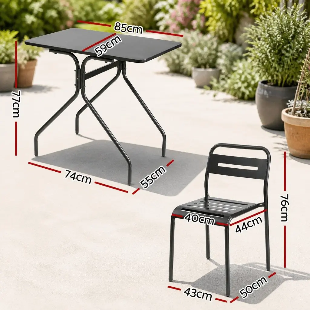 Black Steel Bistro Set for Outdoor Use 3 Piece Patio Dining Table and Chairs