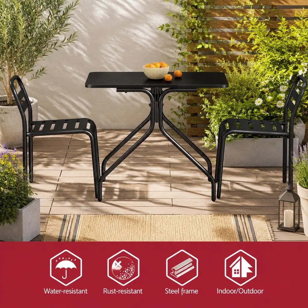 Black Steel Bistro Set for Outdoor Use 3 Piece Patio Dining Table and Chairs