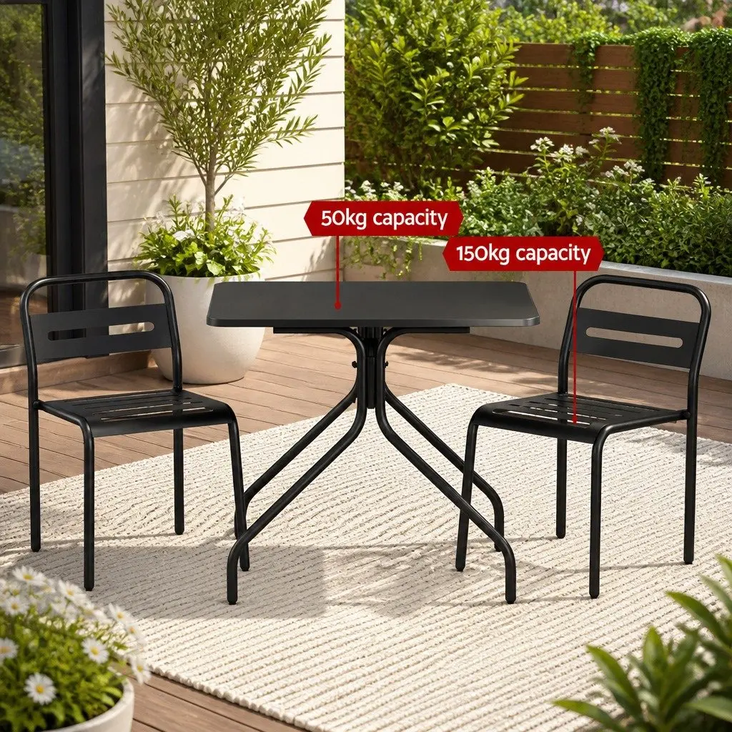 Black Steel Bistro Set for Outdoor Use 3 Piece Patio Dining Table and Chairs