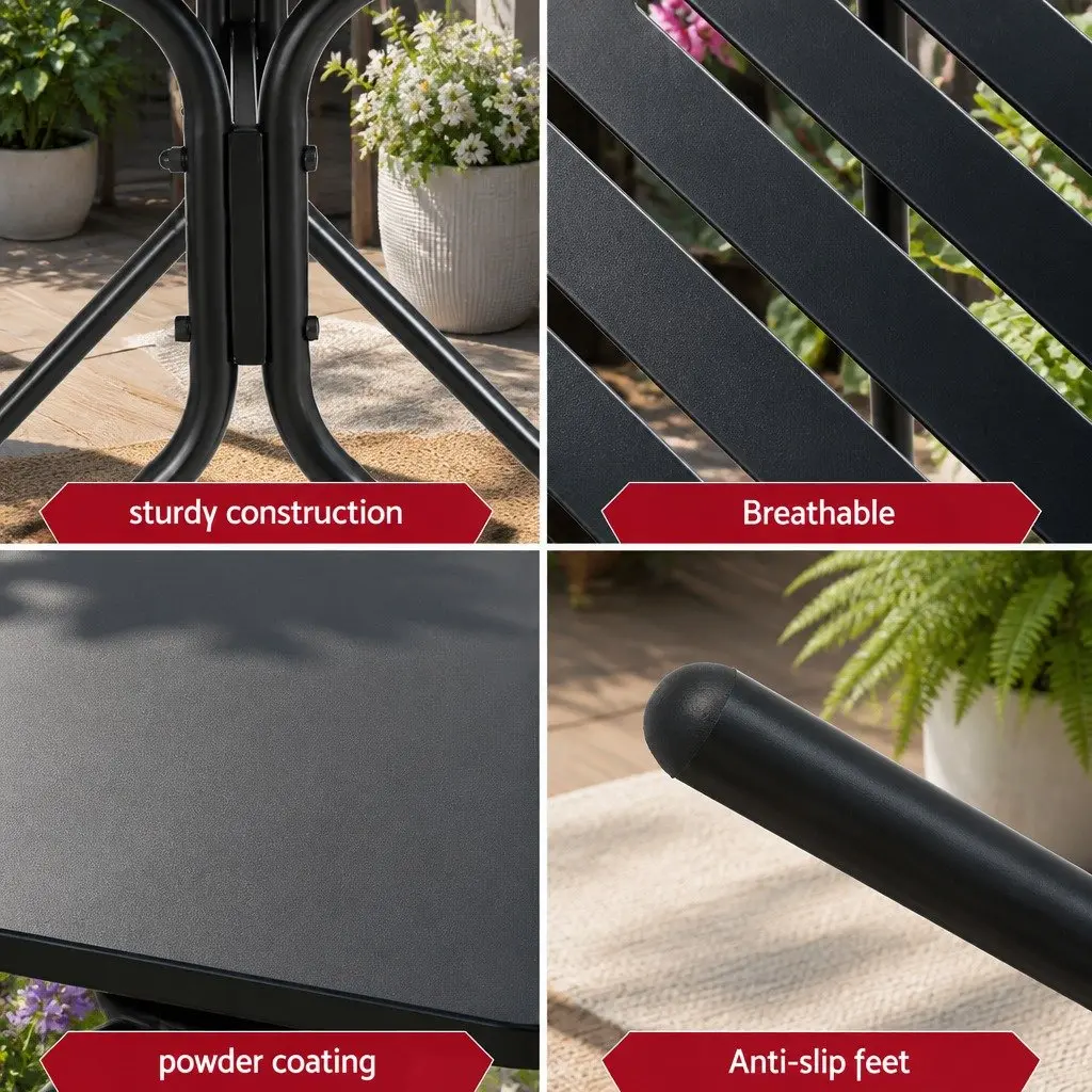 Black Steel Bistro Set for Outdoor Use 3 Piece Patio Dining Table and Chairs