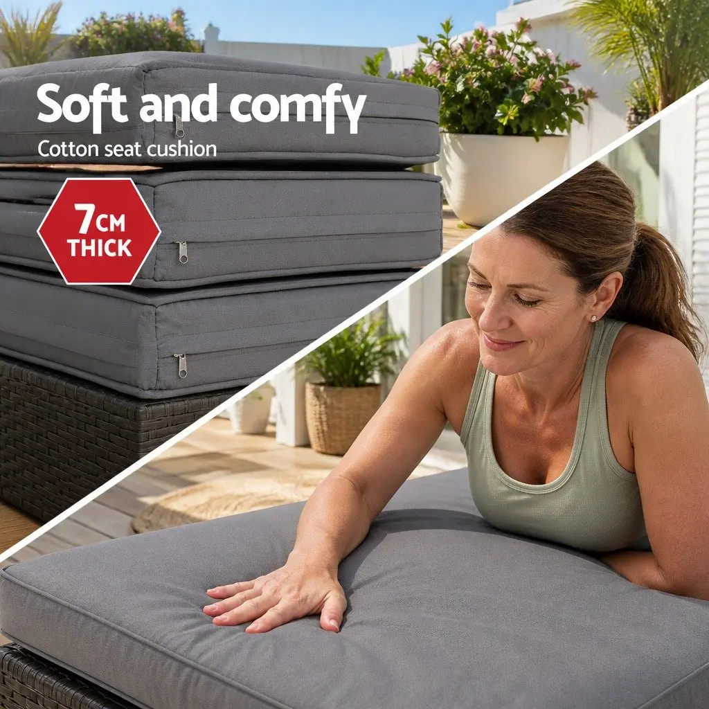 Outdoor Day Bed Sun Lounge Wicker Lounger Patio Furniture with Canopy Black 161cm L x 180cm W x 145cm H