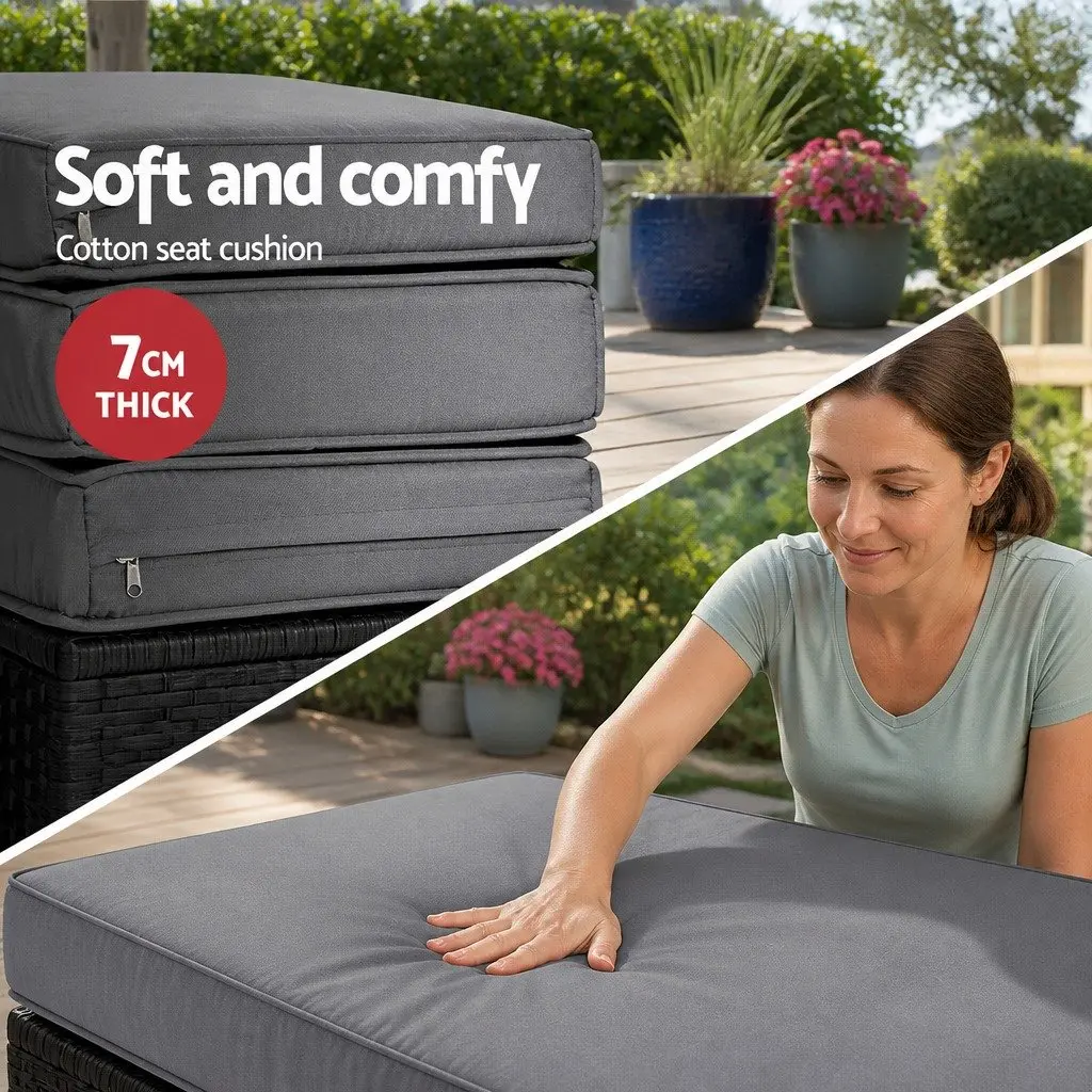 Outdoor Day Bed Sun Lounge Wicker Lounger Patio Furniture with Canopy Black 161cm L x 180cm W x 145cm H