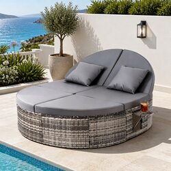 Adjustable Outdoor Day Bed with Grey Wicker Design