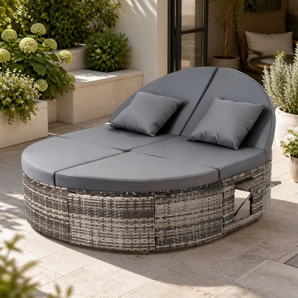Outdoor Day Bed Sun Lounge Grey Wicker Lounger