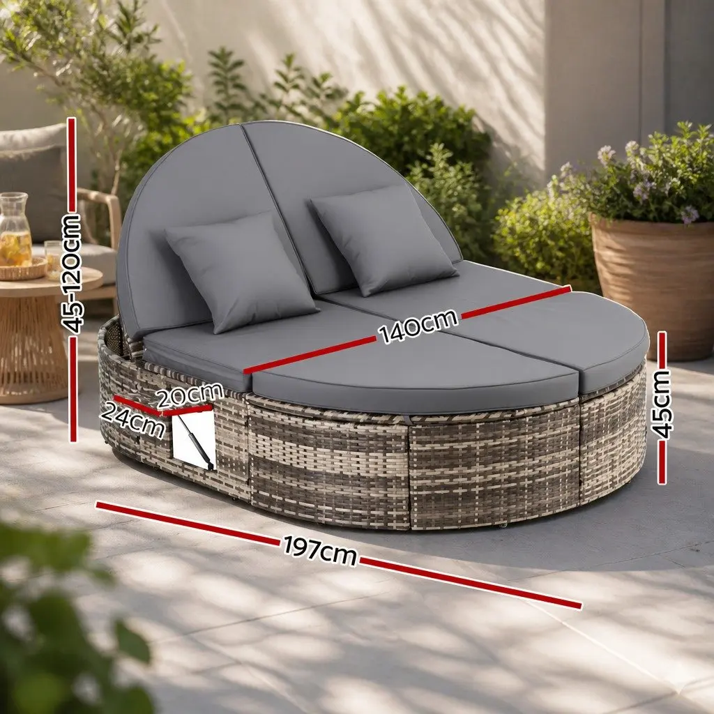 Outdoor Day Bed Sun Lounge Grey Wicker Lounger