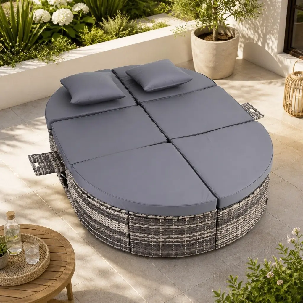 Outdoor Day Bed Sun Lounge Grey Wicker Lounger