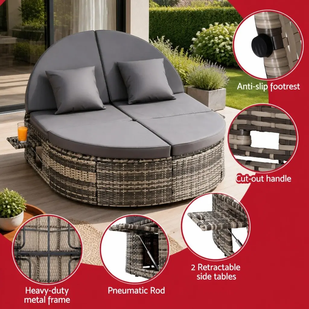 Outdoor Day Bed Sun Lounge Grey Wicker Lounger