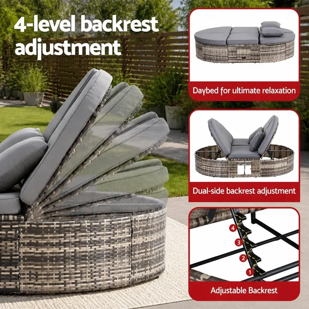 Outdoor Day Bed Sun Lounge Grey Wicker Lounger