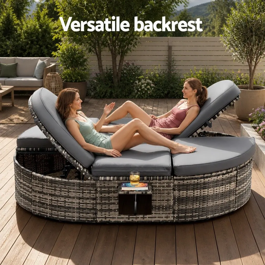Outdoor Day Bed Sun Lounge Grey Wicker Lounger