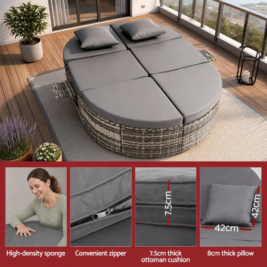 Outdoor Day Bed Sun Lounge Grey Wicker Lounger
