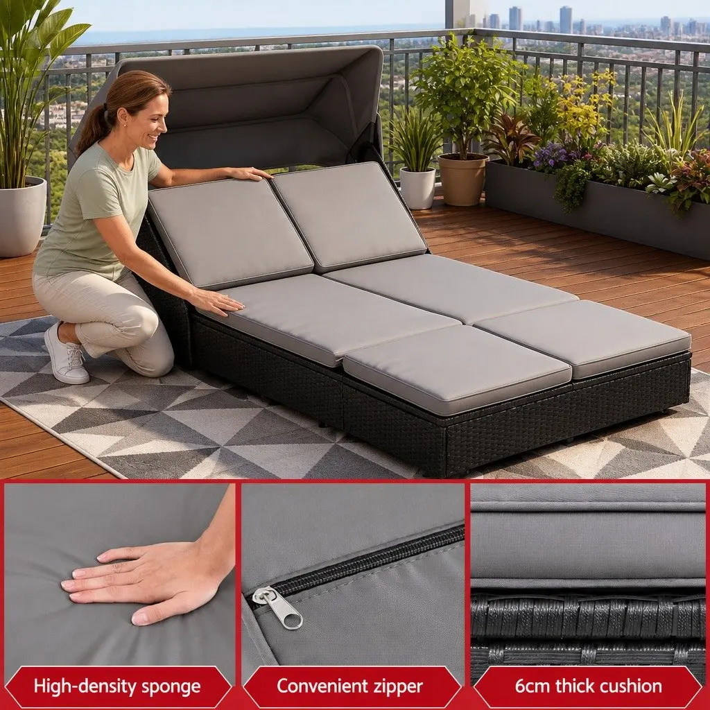Outdoor Day Bed Sun Lounge Adjustable Backrest 120 x 240 cm