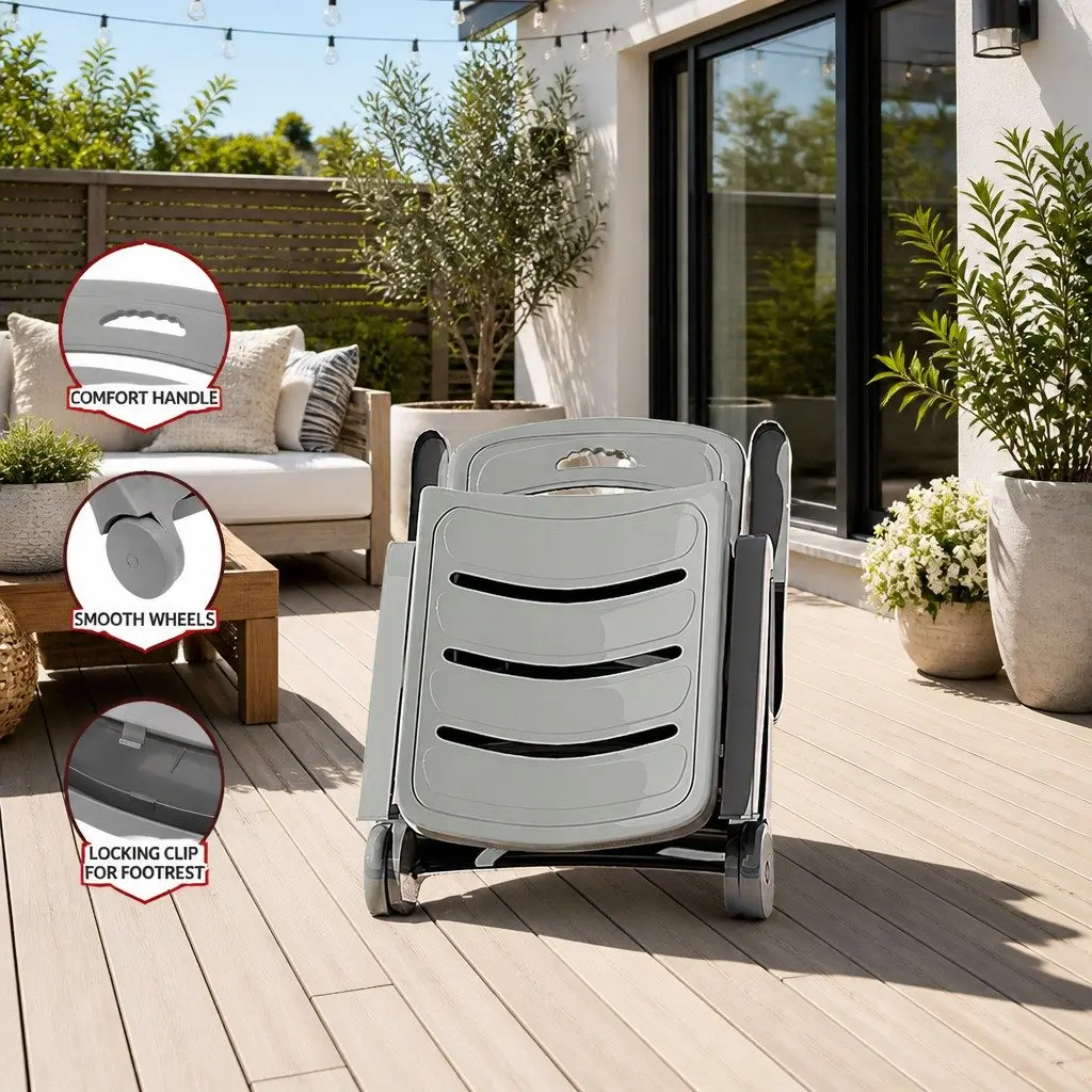 Sun Lounger Outdoor Chair Folding with Wheels Grey 1275 to 186 cm Length 755 cm Width 520 to 1055 cm Height